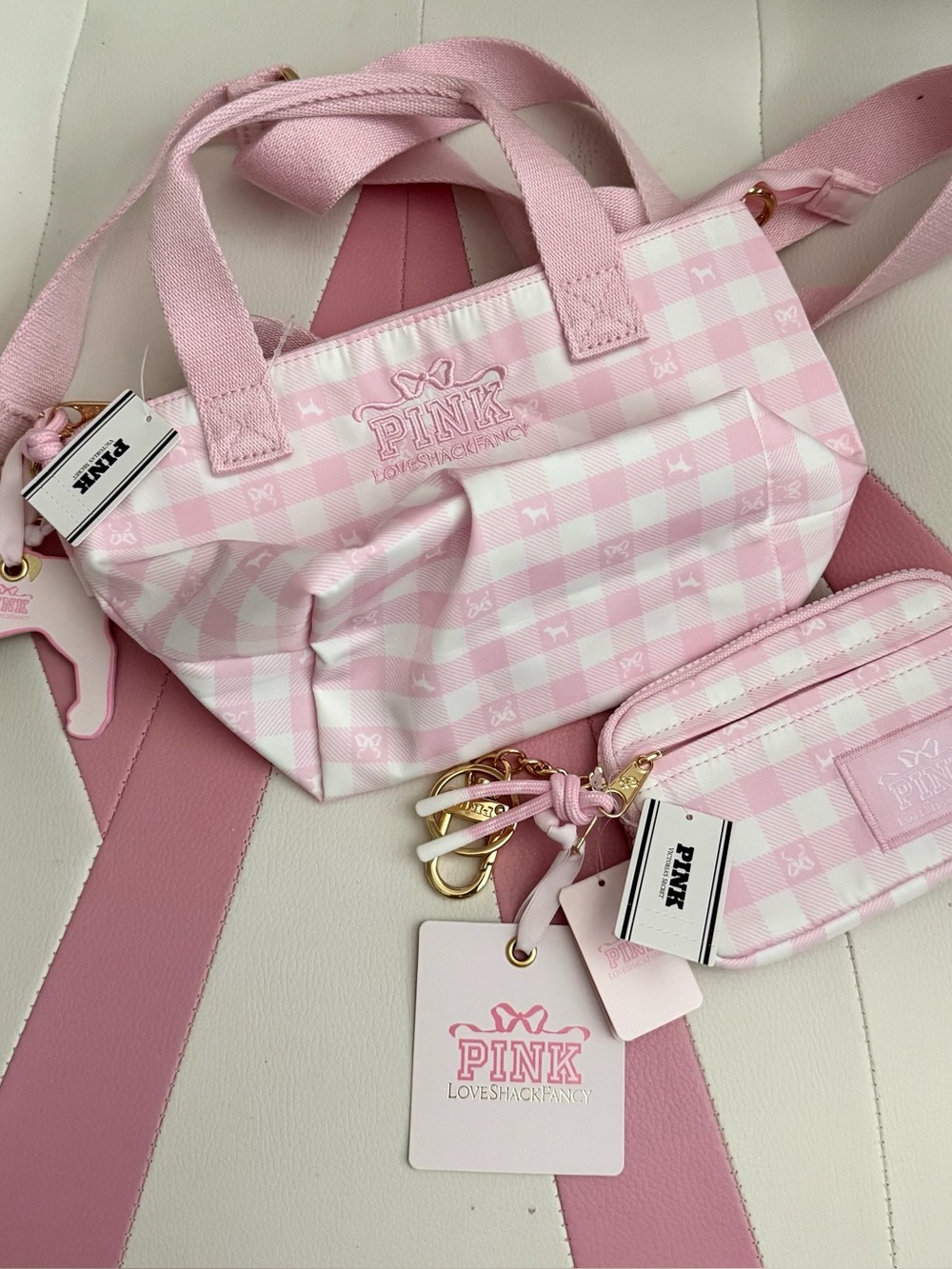 Victoria’s Secret PINK x LoveShackFancy Mini Tote Bag & card case Gingham bundle